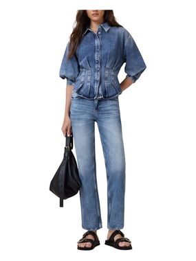 ZARA Classic Blue Mid-Rise Straight-Leg Jeans